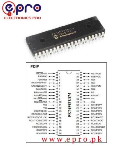 Microchip PIC16F877 20P 8bit PIC Microcontroller 20MHz 256 x 8 words 8K x 14 words Flash 40 Pin PDIP in Pakistan