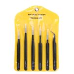 6pc Black Epoxy Coated Stainless Steel Tweezer Set