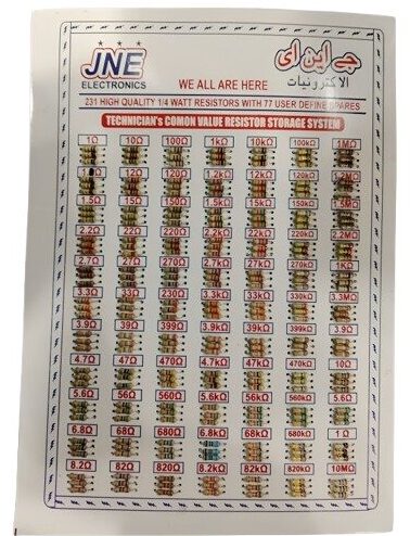 High Quality 1/4W Resistor Kit (77 Values) – Technician’s Common Value Assortment with Color Code Chart